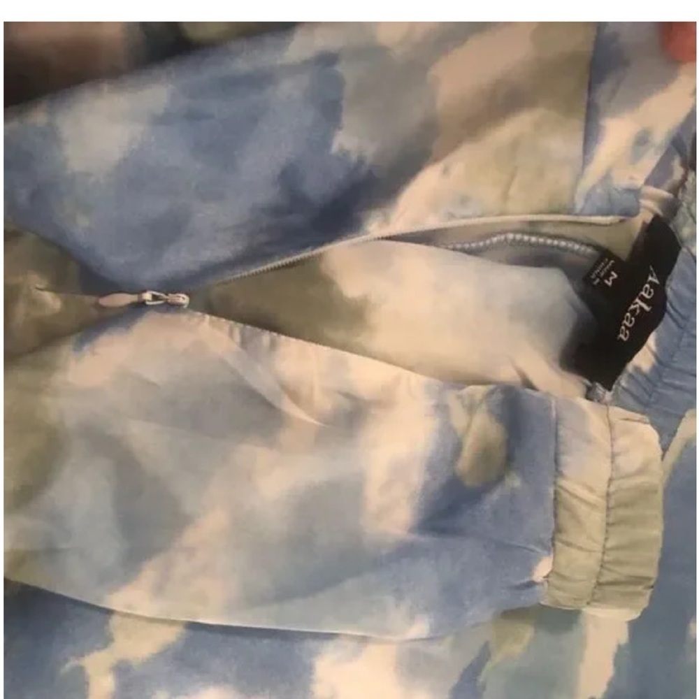Aakaa Flowy Blue Green White Tie Dye Wide Leg Lounge Pants - Picture 4 of 5